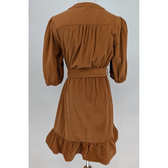 Lucky Brand Brown‎ Corduroy Ruffle Hem Mini Dress M Boho Cottage Indie Festival - Picture 5 of 14